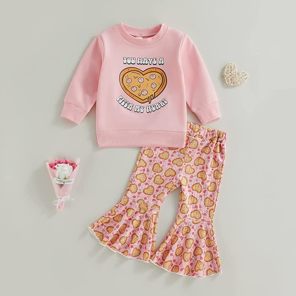 VINMEN Toddler Girls Valentine's Day Outfit Long Sleeve Sweatshirt Tops and Flared Pants Fall Winter | Amazon (US)