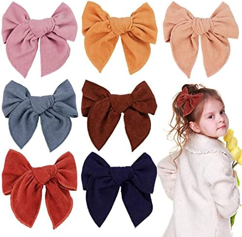 7 Pieces 6 Inch Big Hand-made Hair Bows Alligator Clips for Girls, TOKUFAGU Solid Color Boutique Hai | Amazon (US)