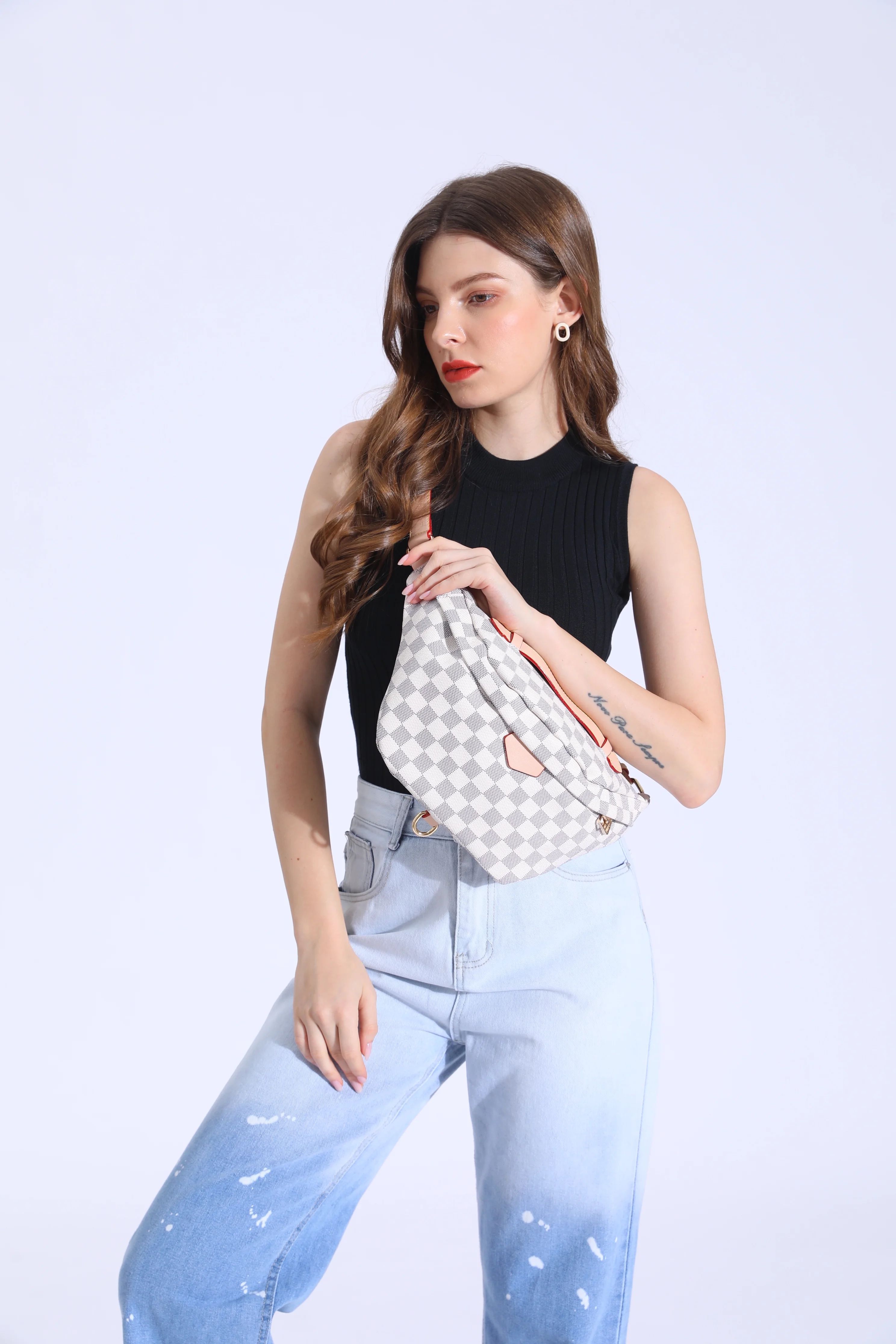 Sexy Dance Checkered Tote Waist Pocket Shoulder Bag with inner pouch - PU Vegan Leather | Walmart (US)