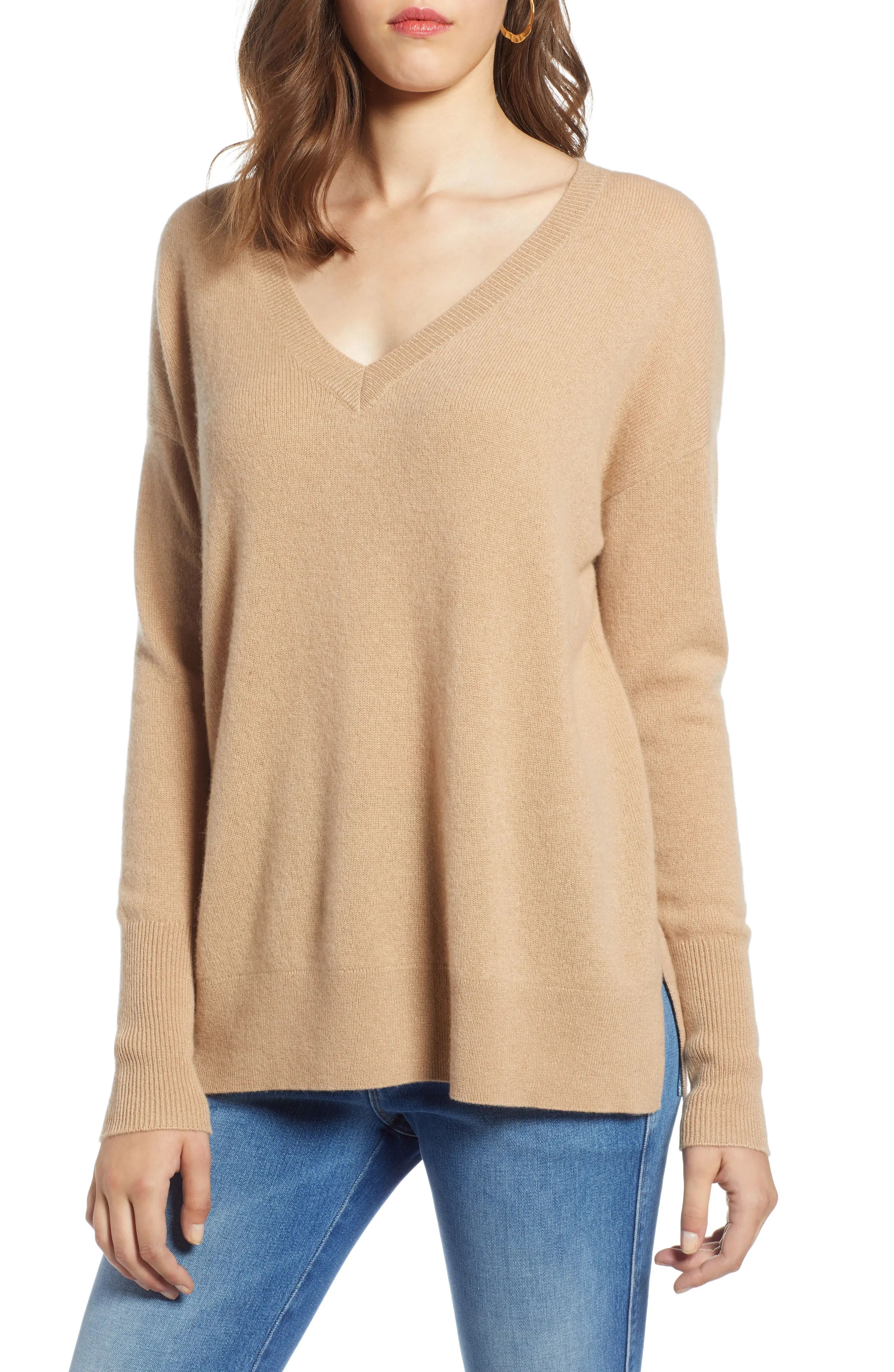 Halogen® Relaxed V-Neck Cashmere Sweater (Regular & Petite) | Nordstrom