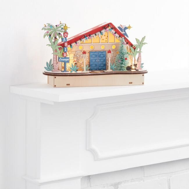 Laser Cut Wood Mid Century Lounge LED Light Up Decor | World Market