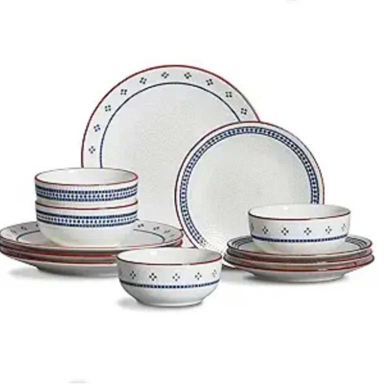 Stoneware Dinnerware Set, 12-piece Vintage Dinnerware Sets for 4, Geometric Plates and Bowls Sets... | Walmart (US)