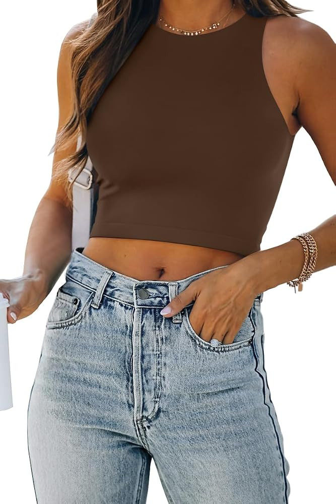 EFAN Womens Sexy Sleeveless Double Lined Crop Tops Workout Cute Tight Racerback Tank Tops Summer ... | Amazon (US)