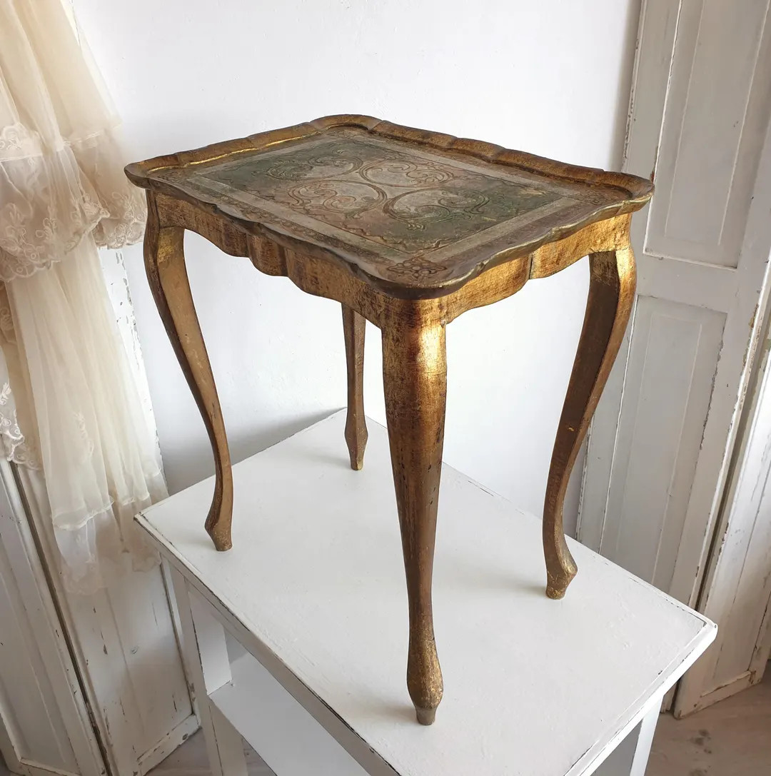 antique Florentine side table, vintage side table, gold leaf, console, nesting tables, side table... | Etsy (Global)