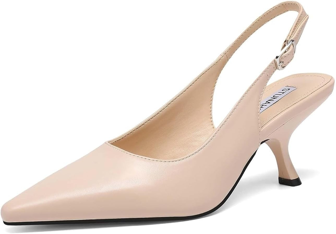 STUNAHOME Slingback Heels for Women Closed Pointed Toe Kitten Pumps Fashion Low Heel Wedding Casu... | Amazon (US)