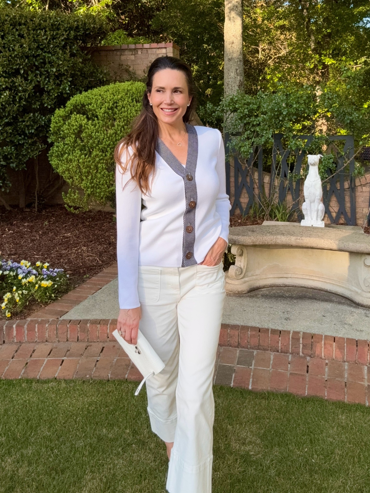 White Cardi + White Denim = Effortless Spring Uniform

Spring's here with Summer on its way! 
My roses are blooming and hydrangeas are beginning to green. 

This white cardigan set welcomes this Spring weather. A knit cardi with black textured trim, shell underneath along with cropped wide leg jeans give minimal color, but maximum impact. 

Newly launched collection by @Family_Savvy x @MingWangOfficial embraces timeless style with a modern edge.

#LTKgrwm #LTKootd #LTKOver40
