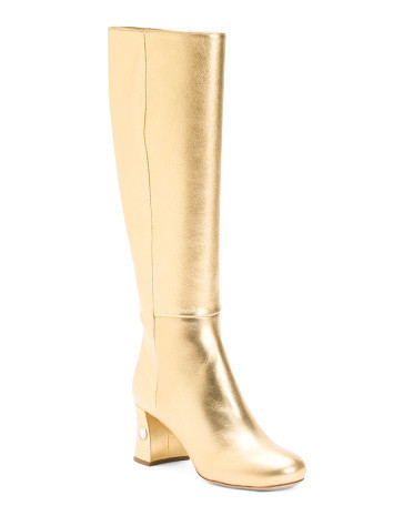 Leather Mordore Gold Tone Metallic High Shaft Boots For Women, Leather/Gold | TJ Maxx