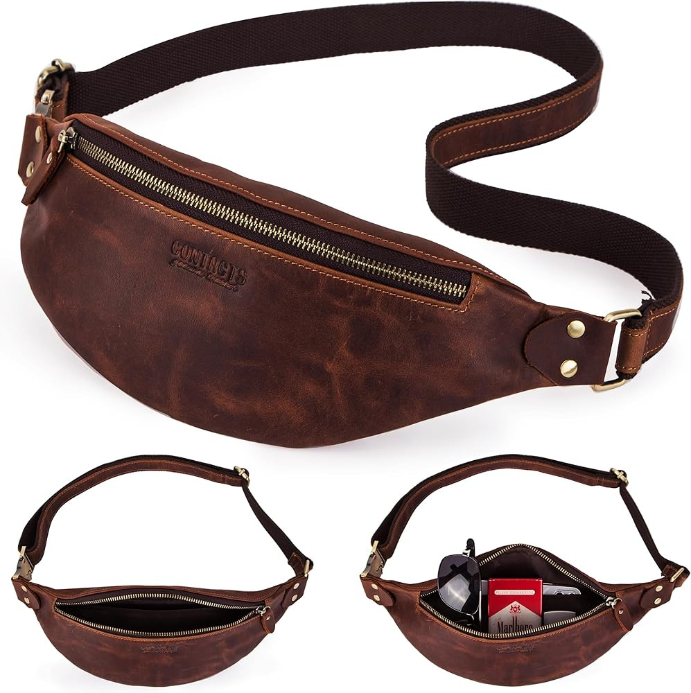 Top Grain Genuine Leather Slim Waist Pack for Man & Woman, Minimalist Vintage Design, Handmade wi... | Amazon (US)