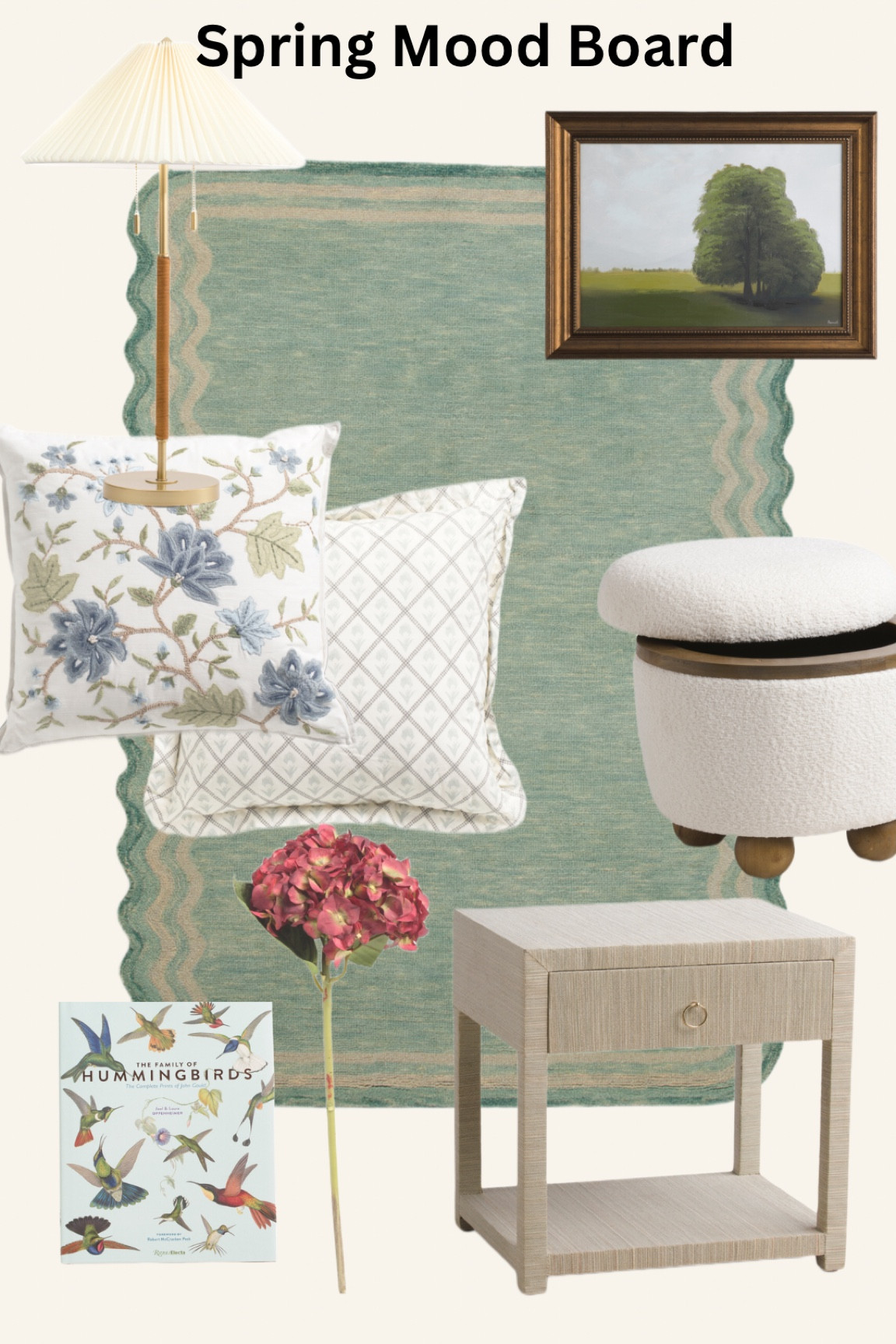 Scalloped rug, floral pillow, ruffle pillows, woven nightstand, faux florals, coffee table books, pleated lamp

#LTKsalealert #LTKhome #LTKSpringSale