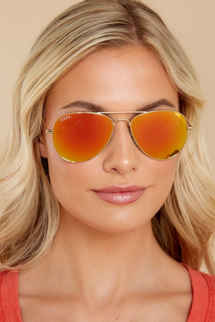 Cruz Aviator Gold Orange Mirror Sunglasses | Red Dress 