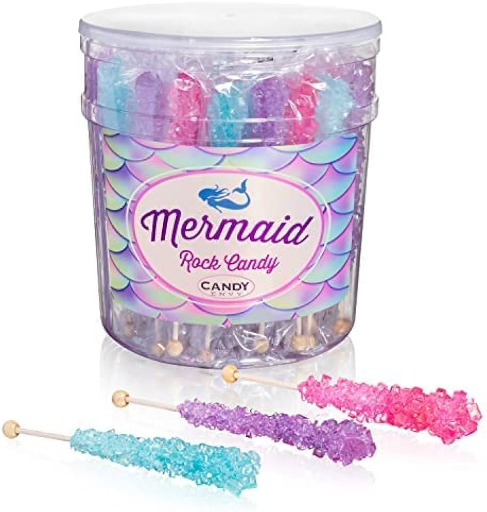 Candy Envy Mermaid Rock Candy Crystal Sticks - 36 Indiv. Wrapped - Pink, Light Blue, Lavender | Amazon (US)