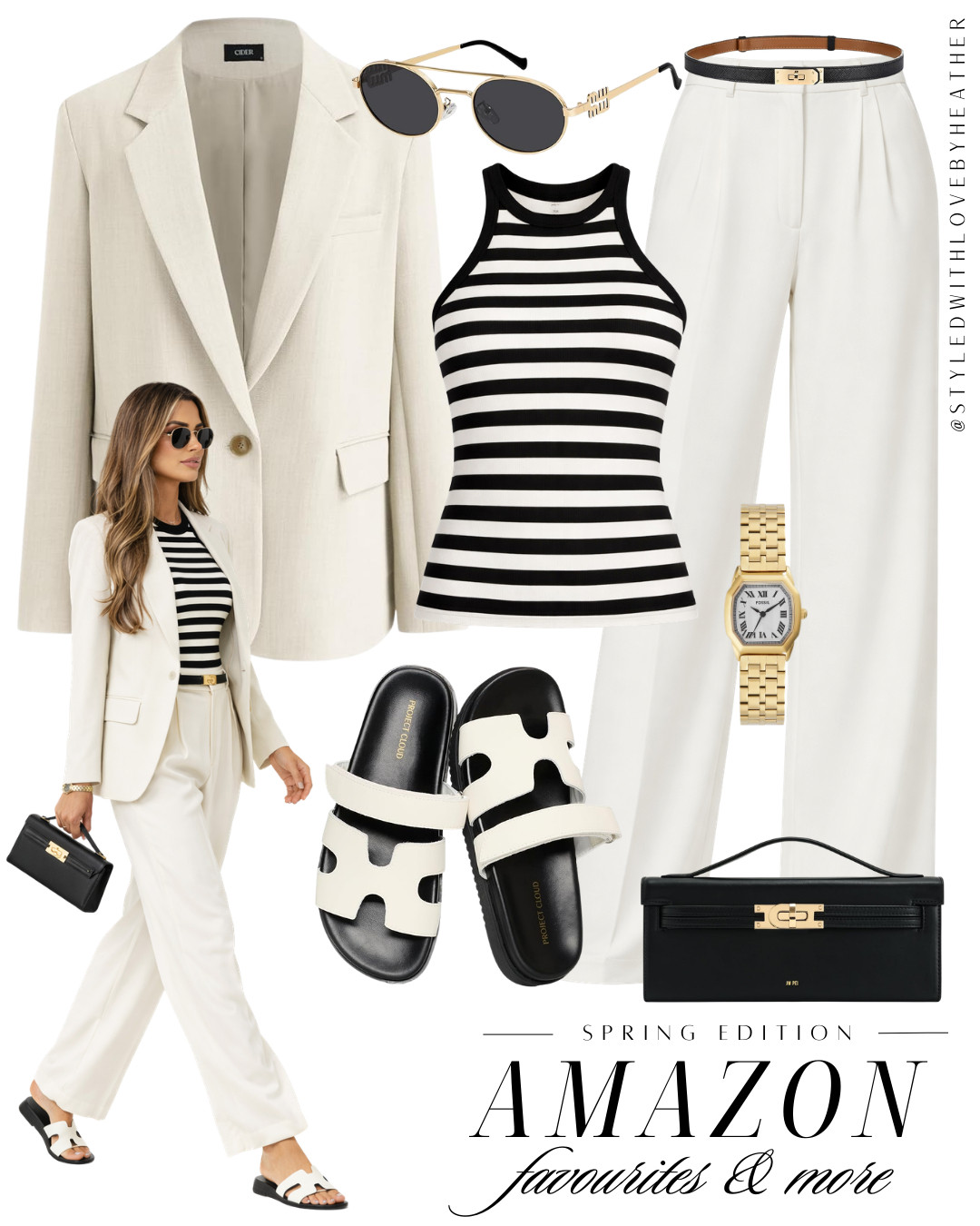 How to Style Your Blazer 🤍

For a chic and modern look, try styling your blazer with tailored trousers and a fitted striped tank. The contrast of the structured blazer with a simple striped top creates a polished but effortless outfit.

As a petite girly, I love pairing high-waisted trousers with a fitted top because it defines the waist and helps create a longer, taller silhouette.

Finish the look with sleek slides, a structured bag, and classic gold accessories for an elevated everyday outfit.

Everything is linked on my LTK ✨ 

 #LTKSpringSale #LTKootd #LTKWorkwear