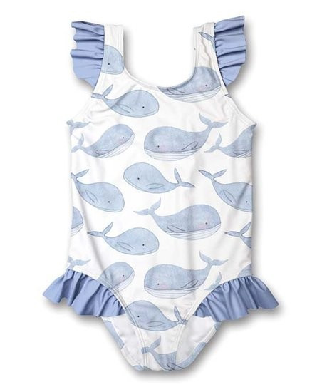 White & Blue Whale Ruffle-Accent One-Piece - Infant, Toddler & Girls | Zulily