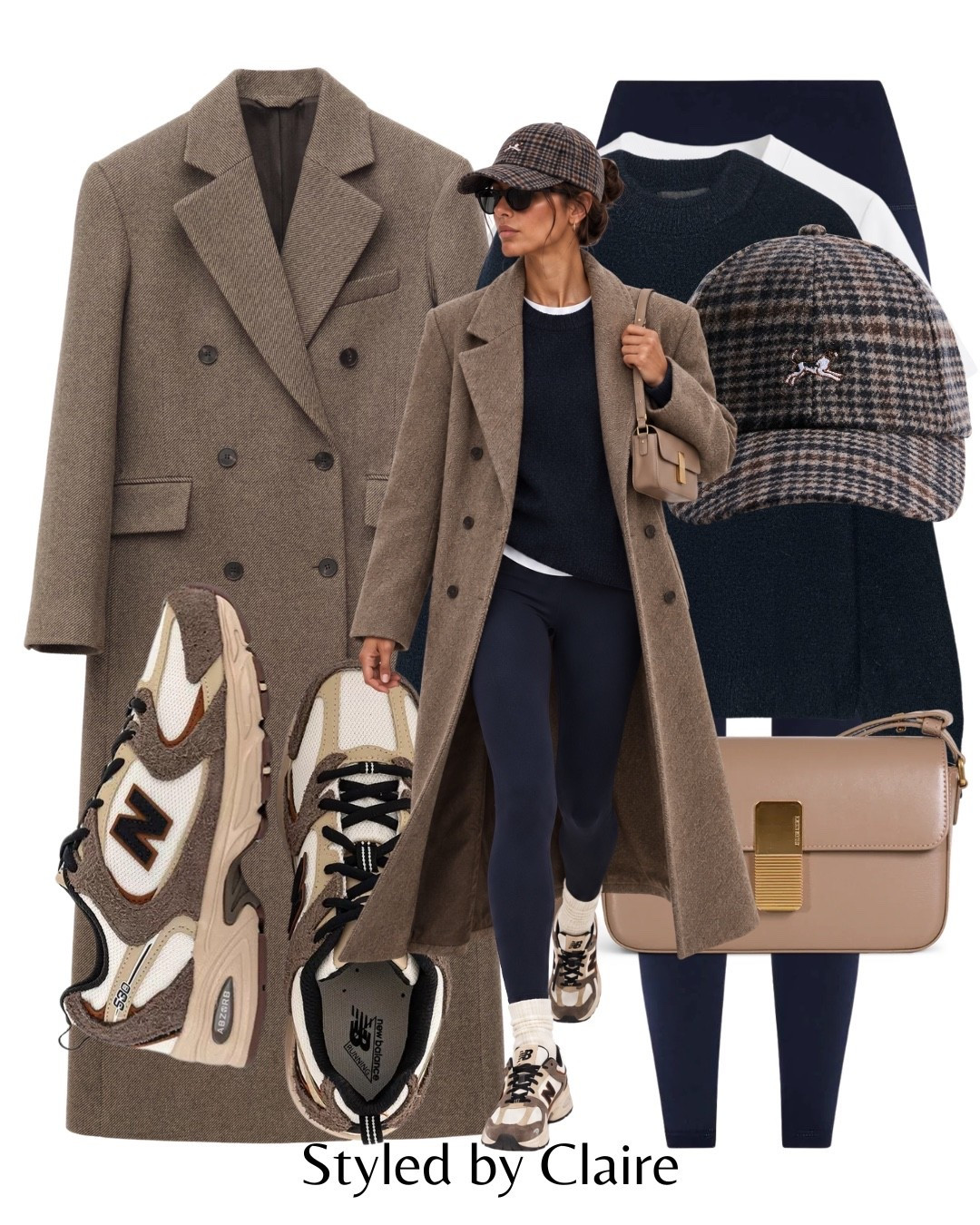 NAVY & TAUPE🙋🏽‍♀️
Tags: long wool coat other stories houndstooth taupe navy mohair knit jumper Zara new balance 530 mushroom suede leather bag leggings cap check fashion cool girl inspo will autumn walk city break capsule wardrobe basics elevated