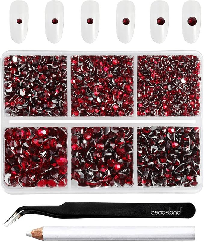 Beadsland 4300pcs Flatback Rhinestones,Dark Red Rhinestones Nail Gems Round Crystal Rhinestones f... | Amazon (US)