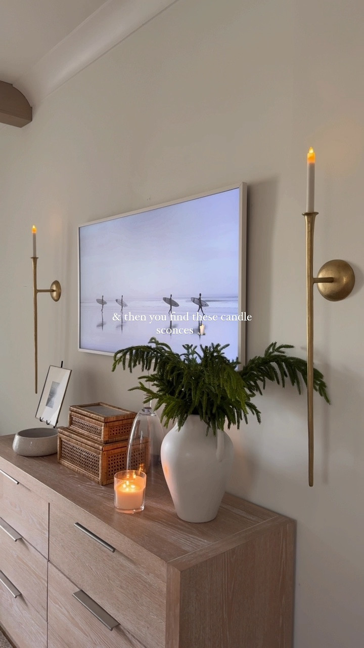 this wall in our bedroom is huge! & felt plain with just the tv on it, I also knew I didn’t want to hardwire sconces…insert these XL (33in long) candle sconces that are just perfect + under $50! 🕯️ -I used my favorite battery operated taper candles 💫

shop w/ link in bio + use code: KA05 for 5% off! 

#bedroom #bedroomdesign #tvwall #frametv #scones #homedecor #affordabledecor #homedesign #zgallerie 

#LTKHome #LTKStyleTip #LTKFindsUnder50