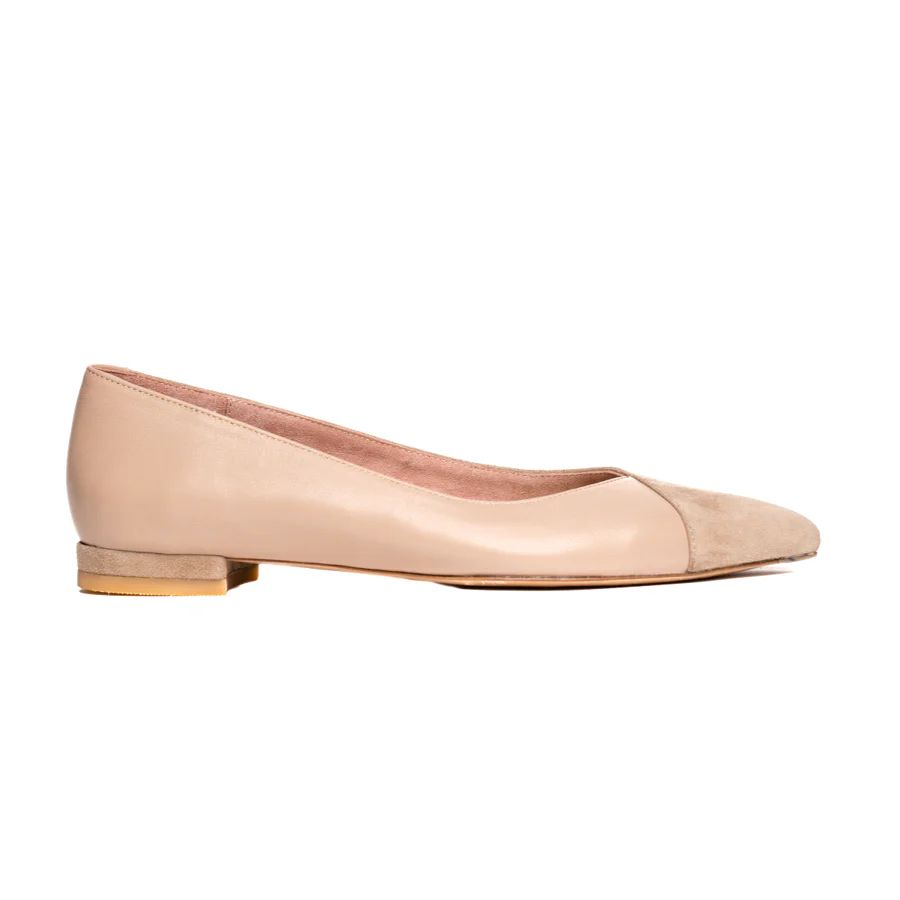 Tenacious Tan Suede / Bossy Beige Leather Flat | ALLY Shoes