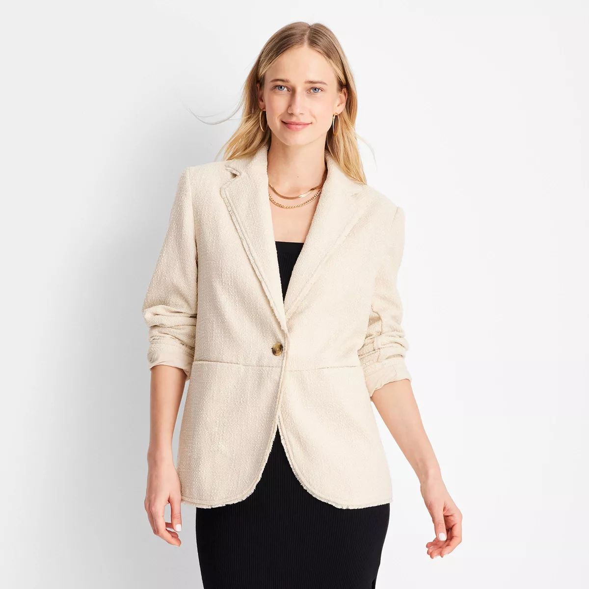 Women's Boucle Frayed Edge Blazer - Future Collective™ with Jenny K. Lopez Cream XS | Target
