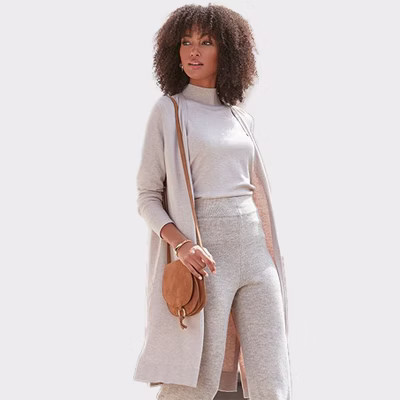 Women's Open Front Long Cardigan - LASCANA - Beige Solid 8/10 | Target