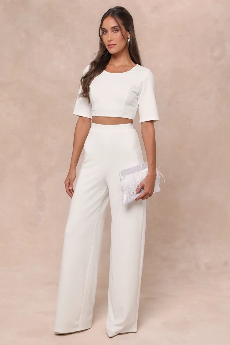 Chic Display White Short Sleeve Wide-Leg Two-Piece Jumpsuit | Lulus