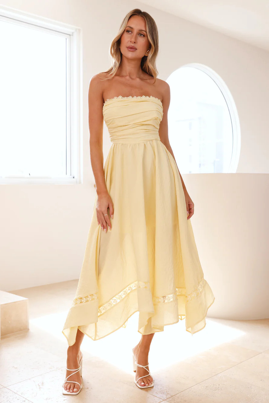 Visit The Moon Strapless Midi Dress Yellow | Hello Molly (AU)
