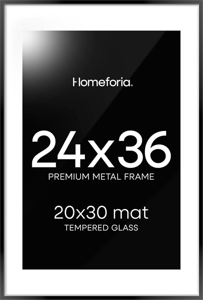 Homeforia 24x36 Picture Frame Black, High End Metal 24 x 36 Large Poster Frames with Mat 20 by 30... | Amazon (US)