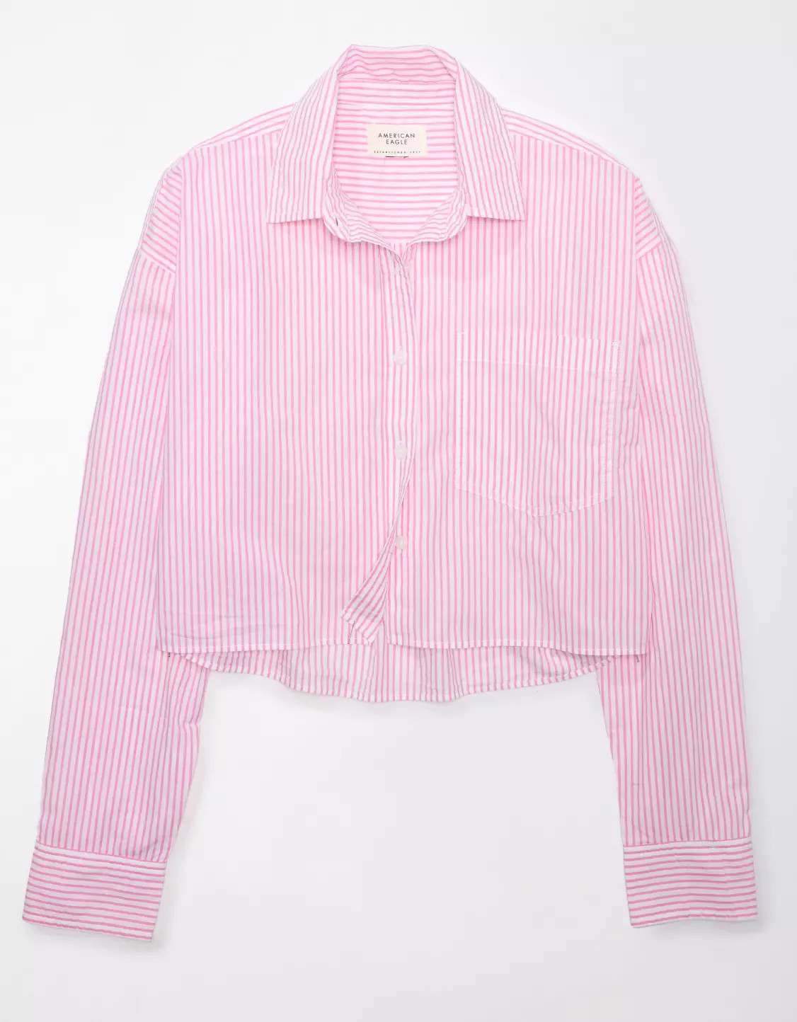 AE Cropped Perfect Button-Up Shirt | American Eagle Outfitters (US & CA)