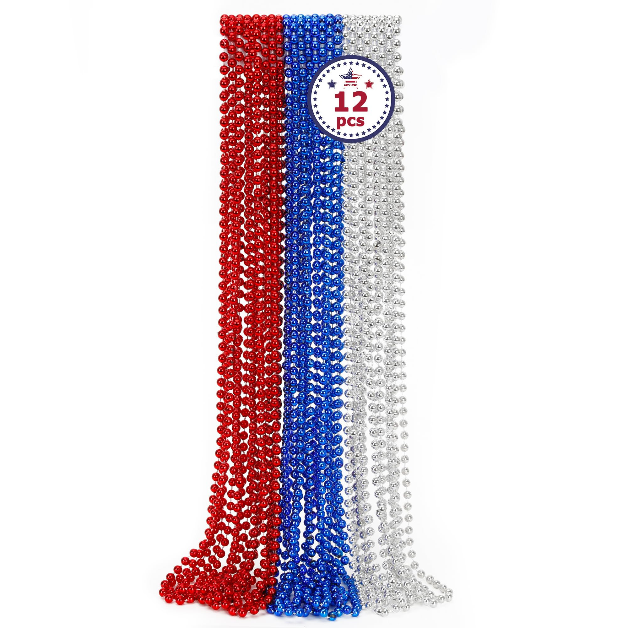 4th of July Party Favors, 12PCS Independence Day Beads Necklaces Bulk, Fourth of July Red Blue Si... | Amazon (US)