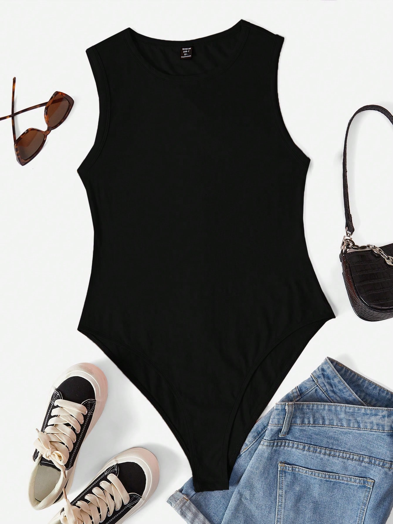 SHEIN EZwear Plus Solid Tank Bodysuit | SHEIN