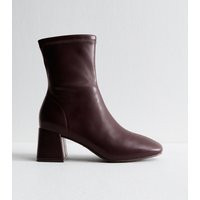 Women's Dark Burgundy Faux Leather Block Heel Ankle Boots New Look | New Look (UK)