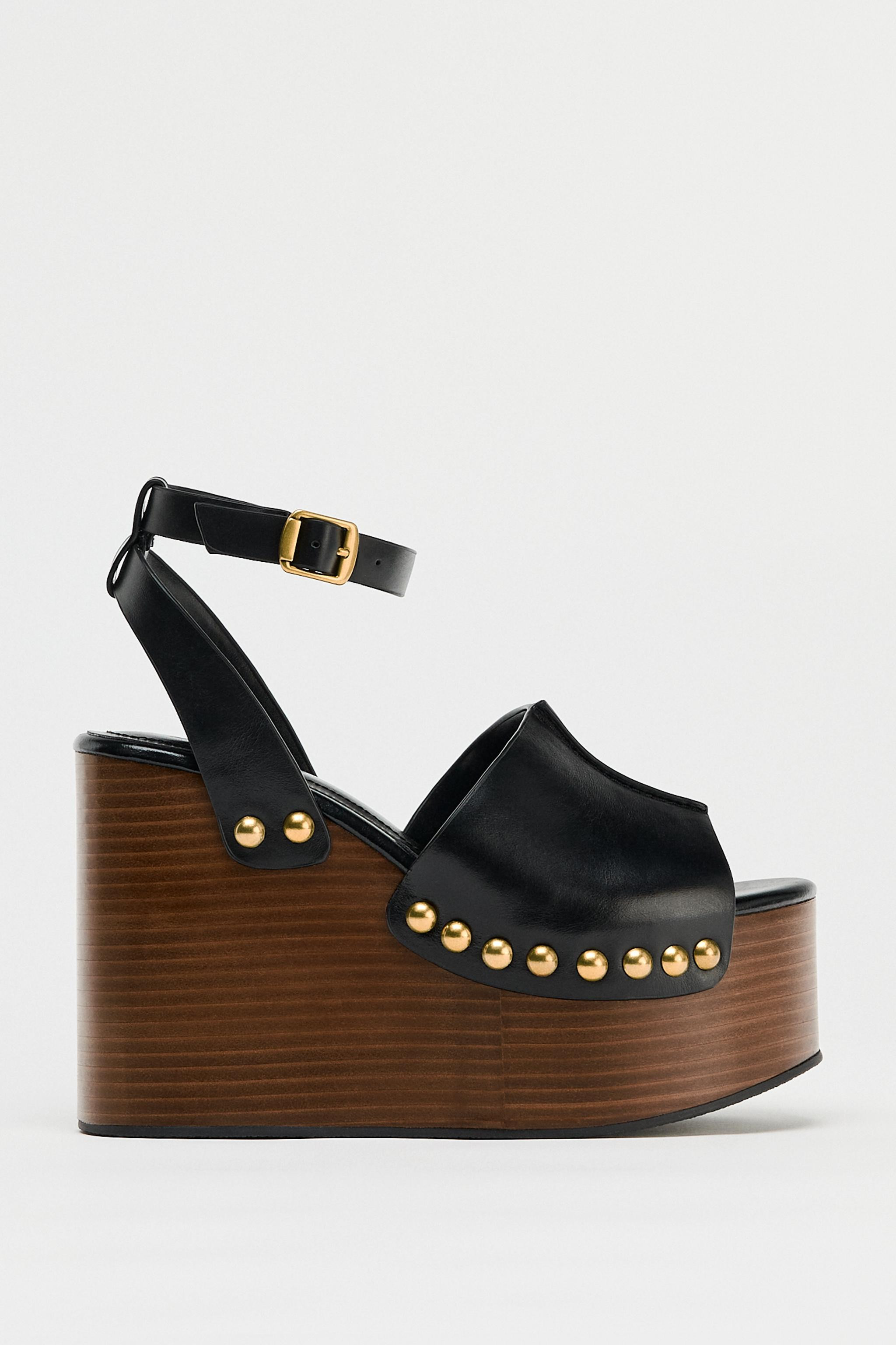STUDDED LEATHER WEDGE SANDALS | Zara US