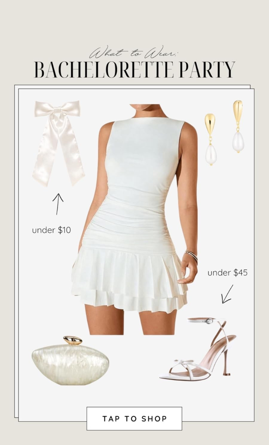 Bachelorette Outfit Ideas ✨ White Dress + Bride-to-Be Look for the Perfect Bachelorette Party 🤍 This chic all-white outfit features a flattering mini dress, delicate accessories, and statement heels for the ultimate bride or bachelorette look. Perfect for bridal parties, girls trips, or celebrating the bride-to-be, this outfit is feminine, fun, and effortlessly elevated—plus budget-friendly finds under $50. Save this for bachelorette outfit ideas, bridal style inspo, and cute white outfits. #bacheloretteparty #brideoutfit #whiteoutfit #bridestyle #outfitinspo #bacheloretteinspo #weddingstyle #ltkstyle

#LTKSaleAlert #LTKootd #LTKWedding
