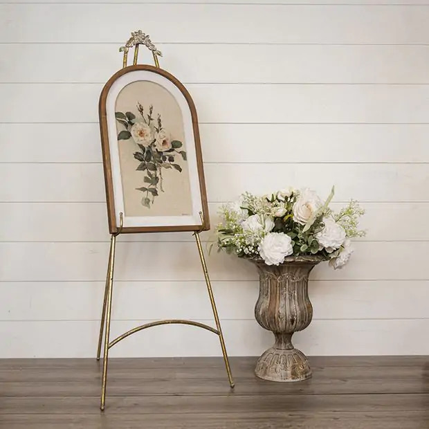 Gold Metal Easel With Flower Top | Antique Farm House