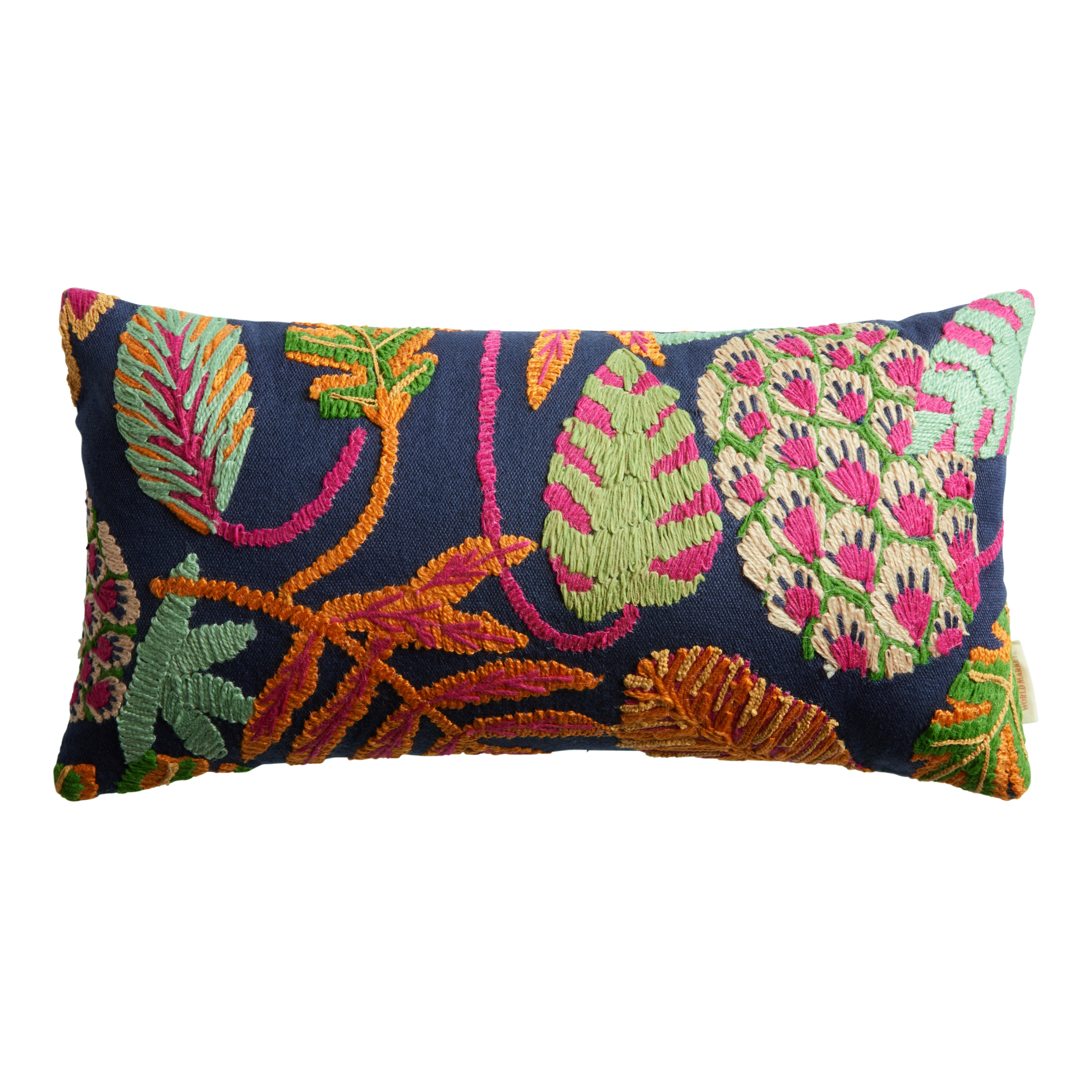 Embroidered Botanical Indoor Outdoor Lumbar Pillow | World Market