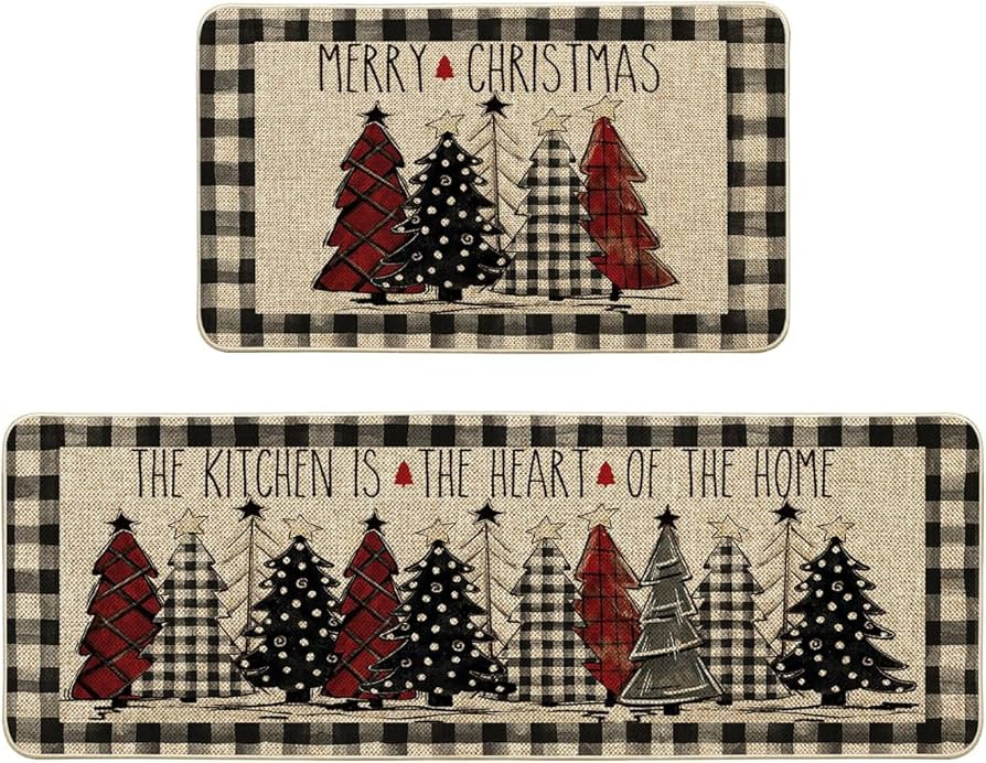 Artoid Mode Buffalo Plaid Xmas Tree Merry Christmas Kitchen Mats Set of 2, Winter Home Decor Low-... | Amazon (US)