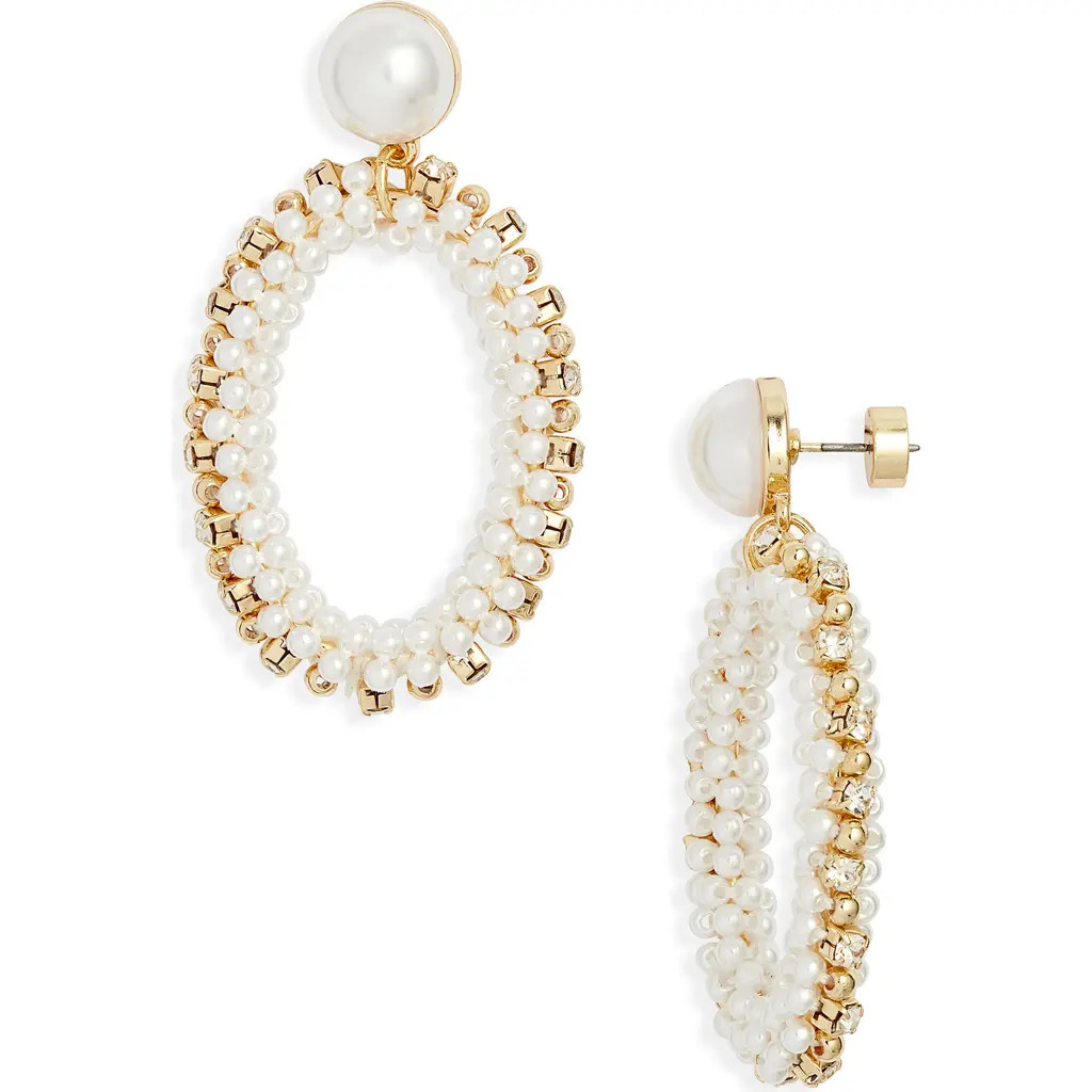 Nordstrom Faux Pearl & Rhinestone Drop Earrings in White- Clear- Gold at Nordstrom | Nordstrom