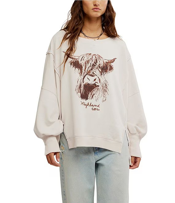 Camden Highland Cow Graphic Scoop Neck Long Sleeve Sweatshirt | Dillard's