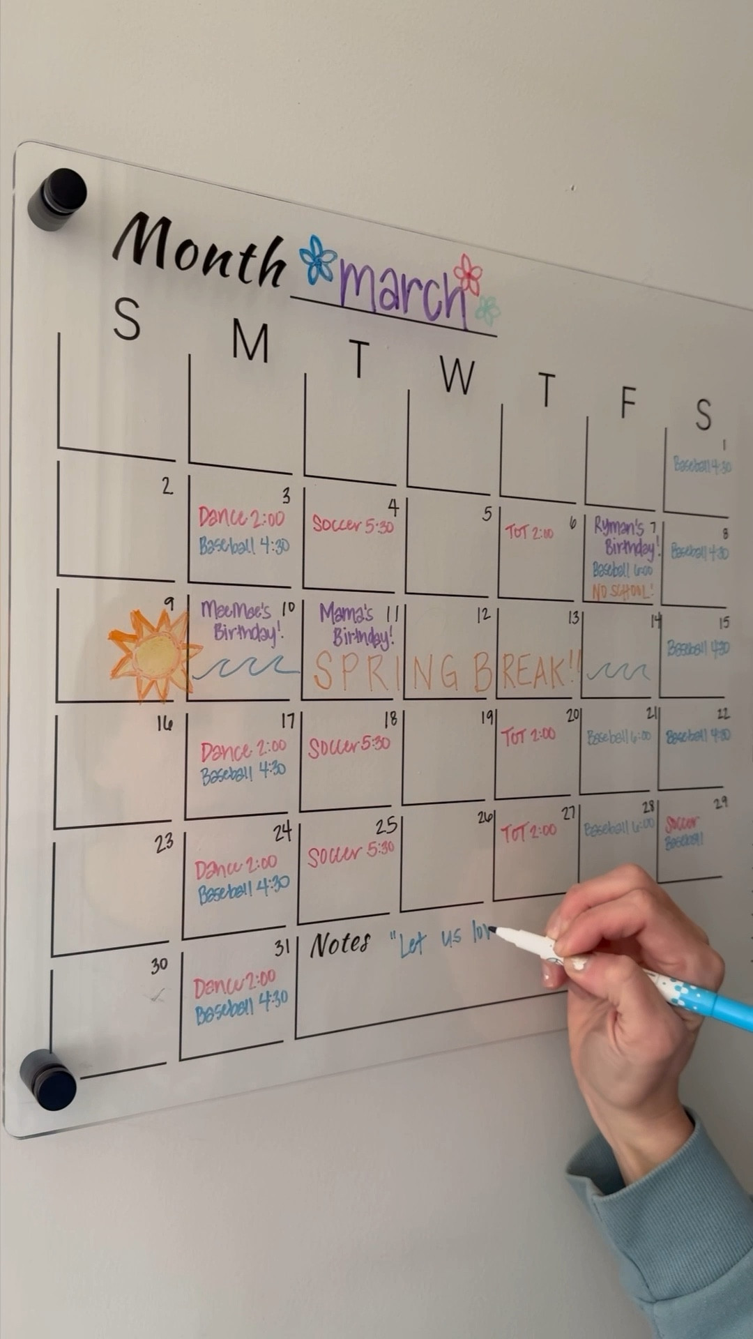 March is here!🍀🌸🥳 It’s one of my favorite months because spring will be here (along with daylight savings time!!) and it’s my birth month (the 11th)! As my kids get older, it also starts one of the busiest seasons of the year for us with spring sports, vacations, and school activities! So I thought it might be time to get a family calendar to help us all keep up! Do you keep a family calendar?

Our refrigerator isn’t magnetic so I needed a wall mount calendar. I really like this one so far! It comes in two sizes, three hardware color options and includes dry erase markers and eraser! 

#LTKKids #LTKFindsUnder50 #LTKHome