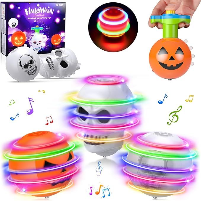 6 PCS Halloween Spinning Toy Gifts for Kids, Light Up Flashing Halloween Spin Tops with LED Gyros... | Amazon (US)