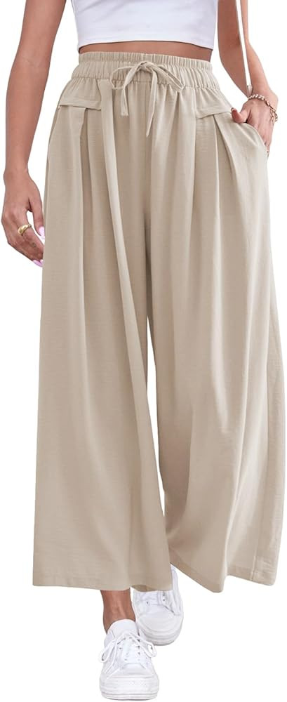 ZJCT Wide Leg Palazzo Pants for Women Summer Beach Pants Flowy Loose Casual Lounge Pajama Yoga Pa... | Amazon (US)