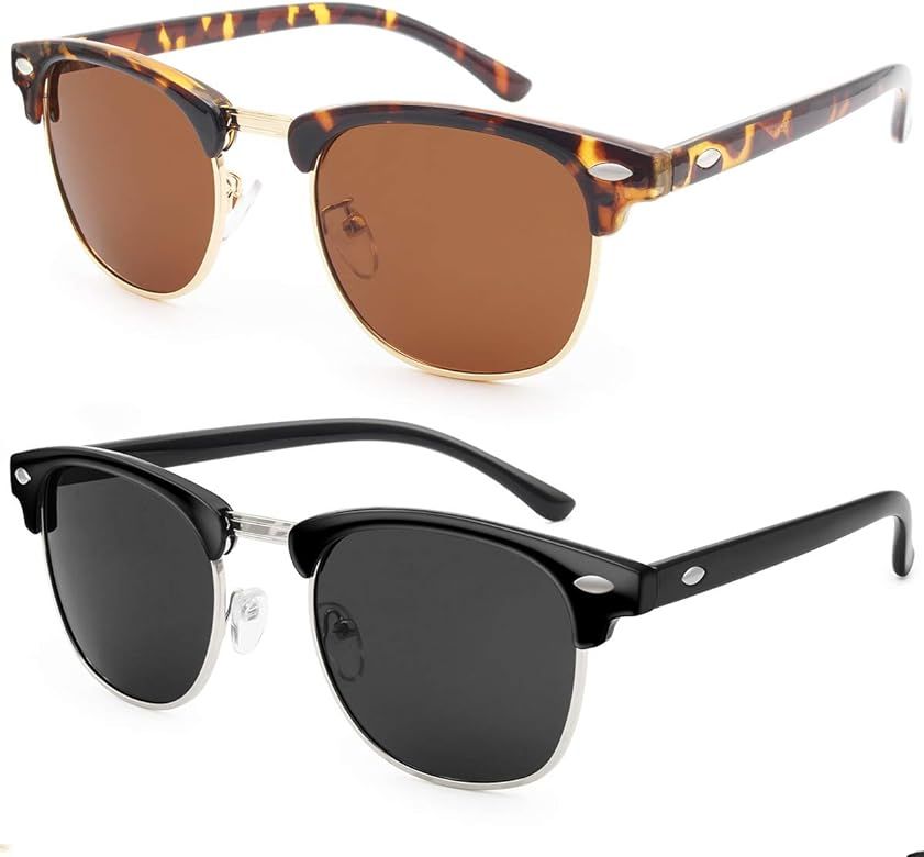Polarized Sunglasses Women Men Semi Rimless Frame Retro Sunglasses | Amazon (US)