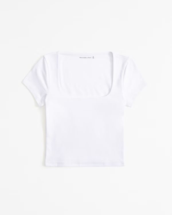 Cotton-Blend Seamless Fabric Squareneck Cropped Top | Abercrombie & Fitch (US)