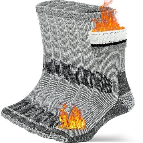 Buttons & Pleats Wool Socks for Men Women Merino Thermal Warm Cozy Winter Fuzzy Boot Sock Charcoal LXL | Amazon (US)