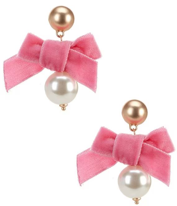 Southern Living Pink Velvet Bow Pearl Drop Earrings | Dillard's | Dillard's