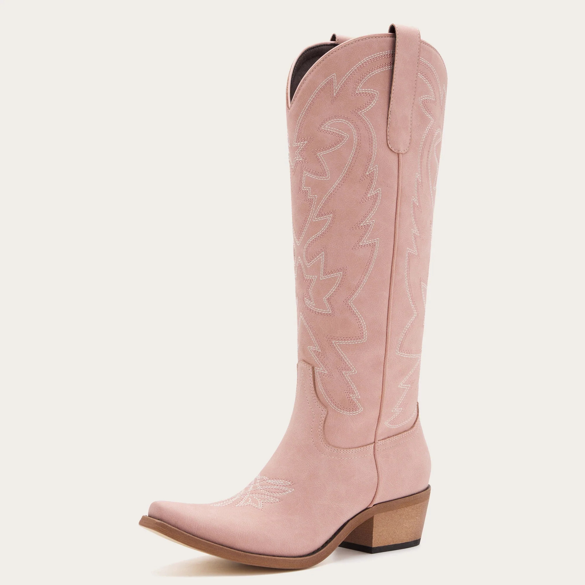 The Molly Wood – Pink Snip Toe Embroidered Cute Comfortable Tall Cowgirl Boots | REDTOP
