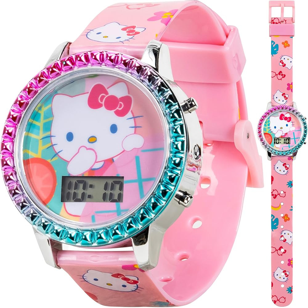 Accutime Sanrio Hello Kitty Girls' Digital LCD Quartz Watch with Pink Strap and Colorful Bezel - ... | Amazon (US)
