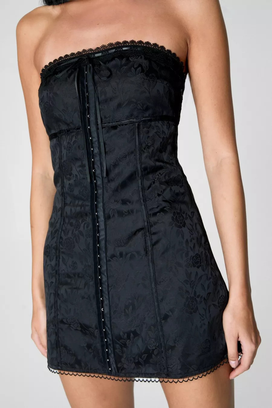 Satin Jacquard Ribbon Trim Mini Dress | Nasty Gal US