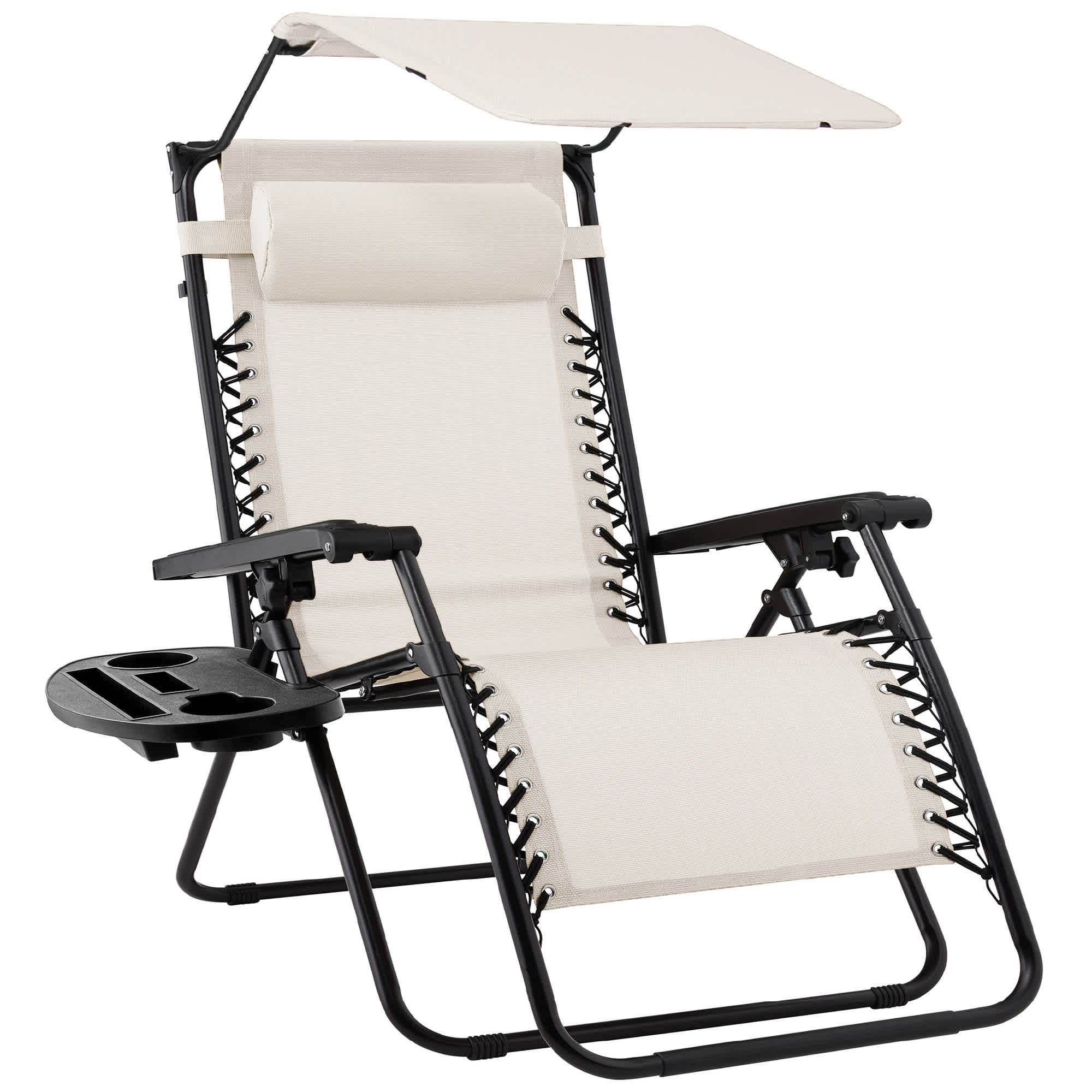 Best Choice Products Folding Zero Gravity Recliner Patio Lounge Chair w/ Canopy Shade Headrest Tray - Ivory | SKY6660 | Lowe's