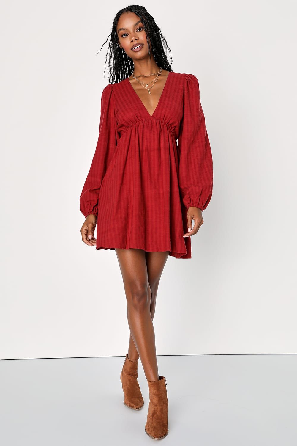 Certain Crush Red Striped Balloon Sleeve Mini Dress | Lulus (US)