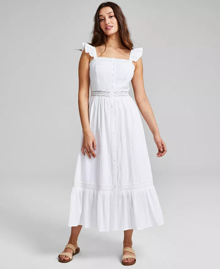 Women's Crochet Trim Cotton Maxi Dress, Created for Macy's | Macy's